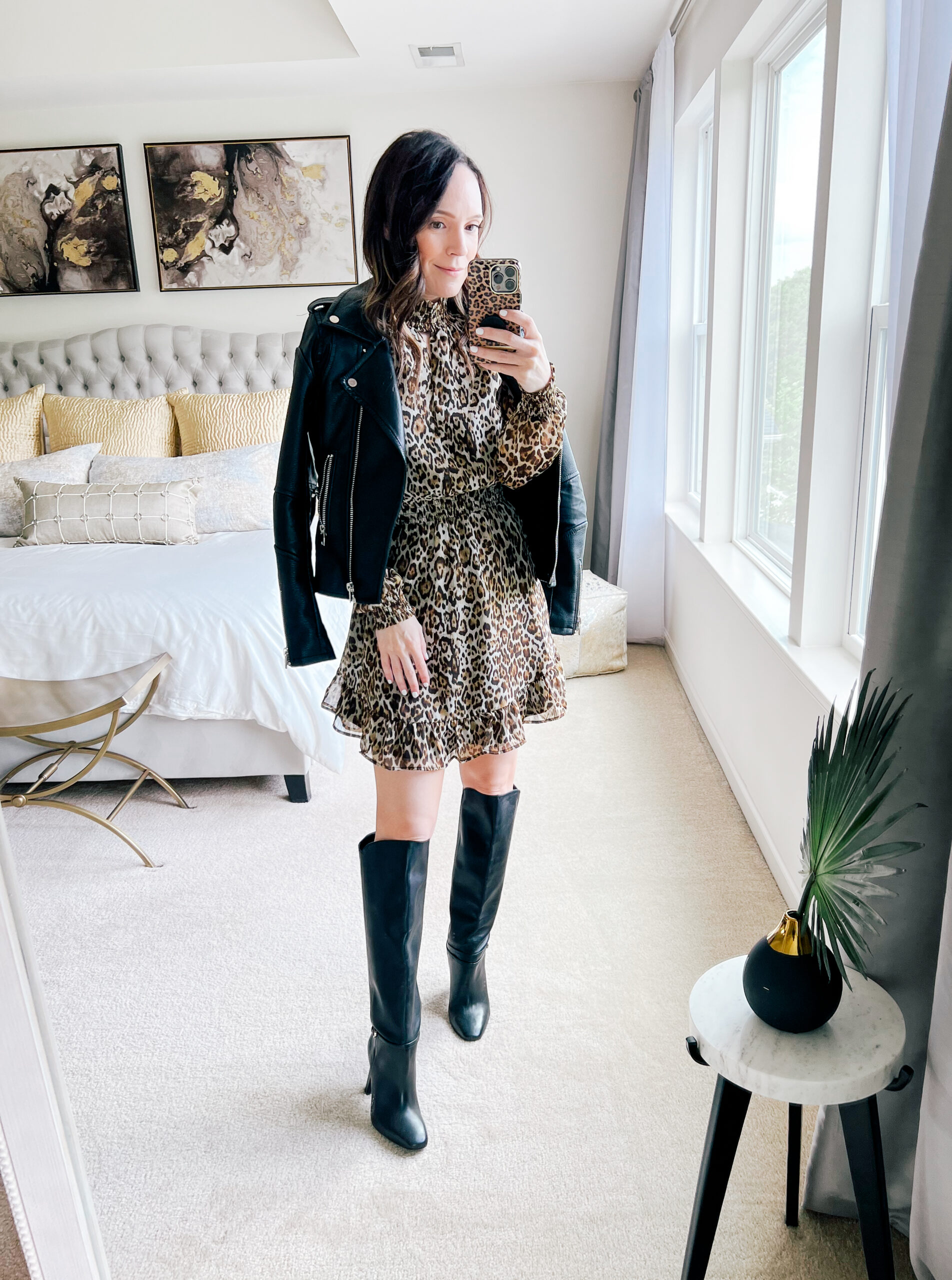 short dress and boots outfit