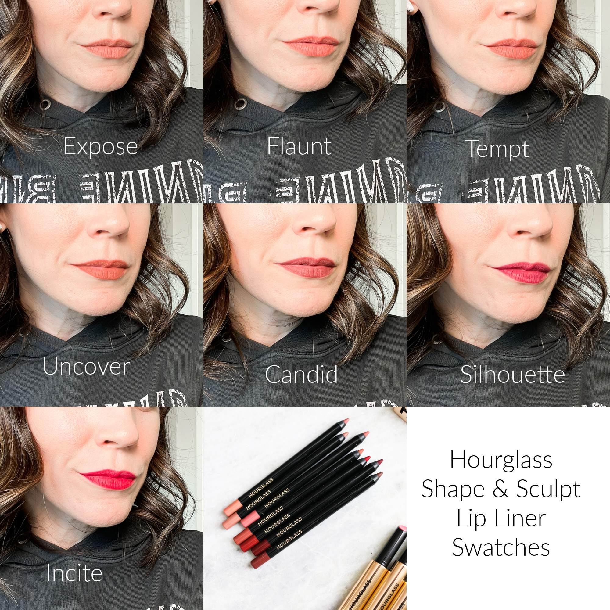 Hourglass Shape & Sculpt Lip Liners swatches on lips