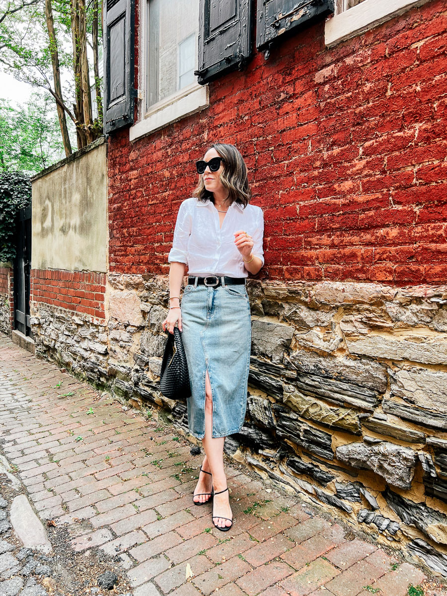 Blouse and Denim Skirt Outfit Ideas