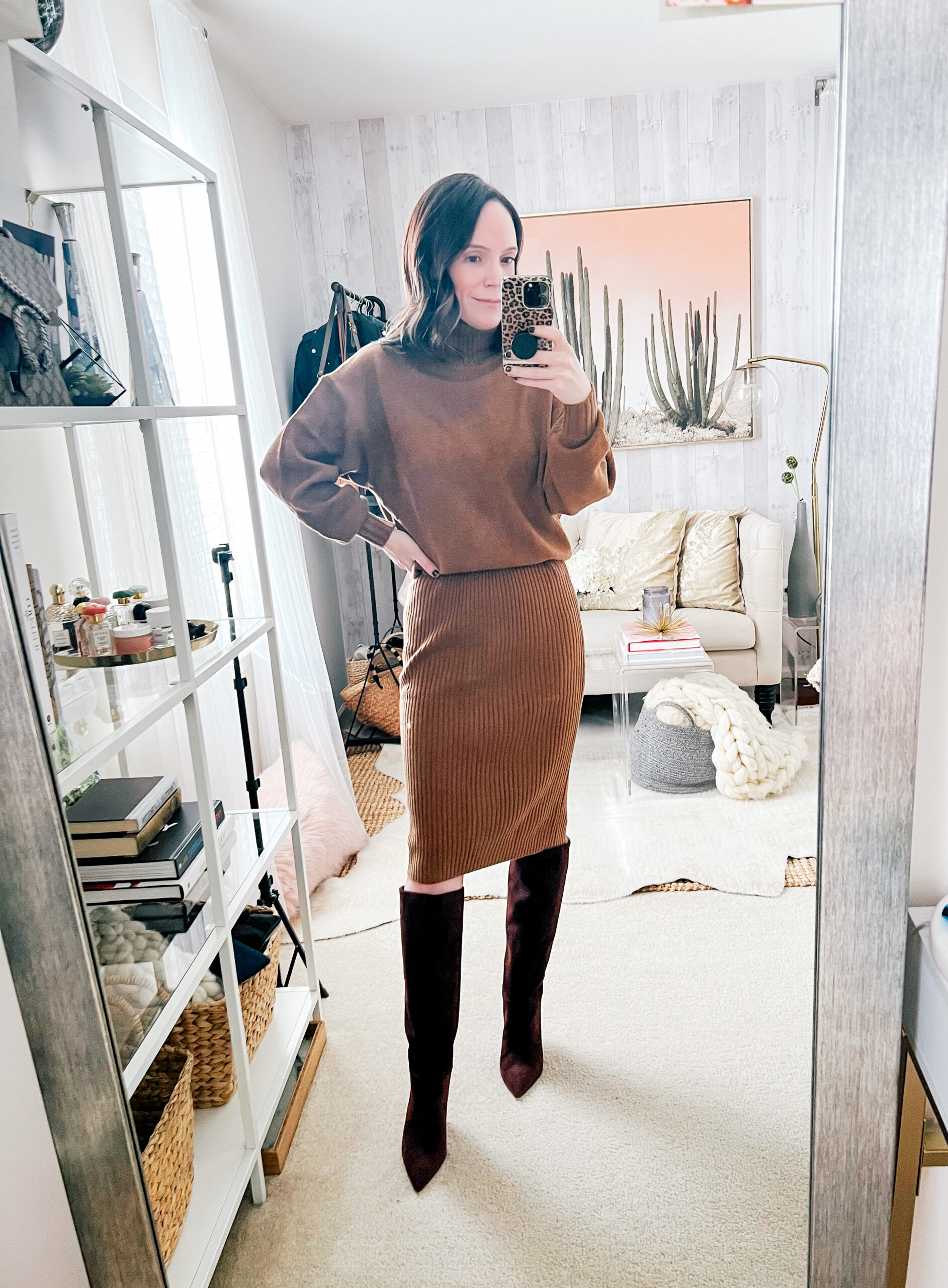 sweater top and skirt | January/February 2024 Outfit Details