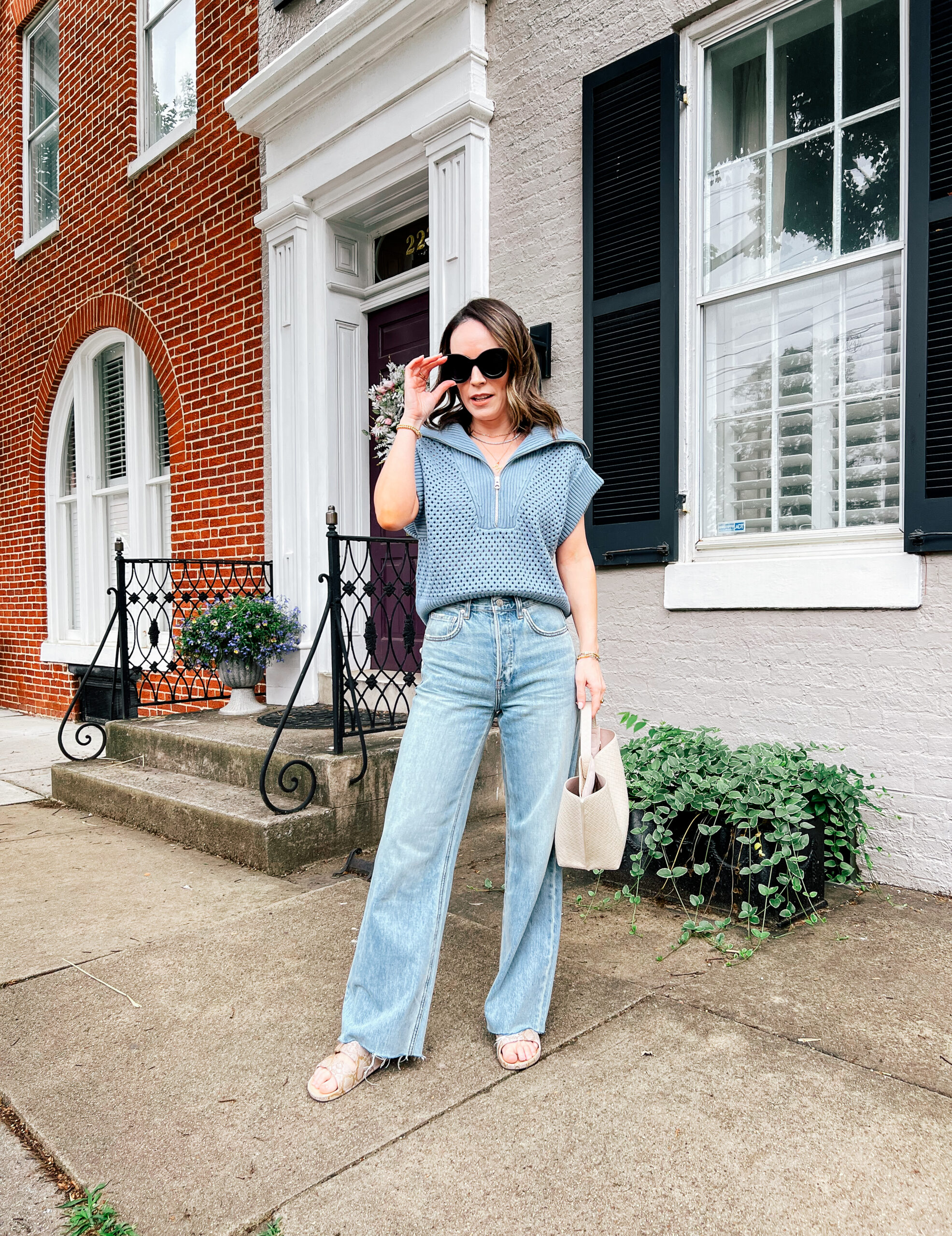 Wide Leg Jeans and a Crochet Sweater