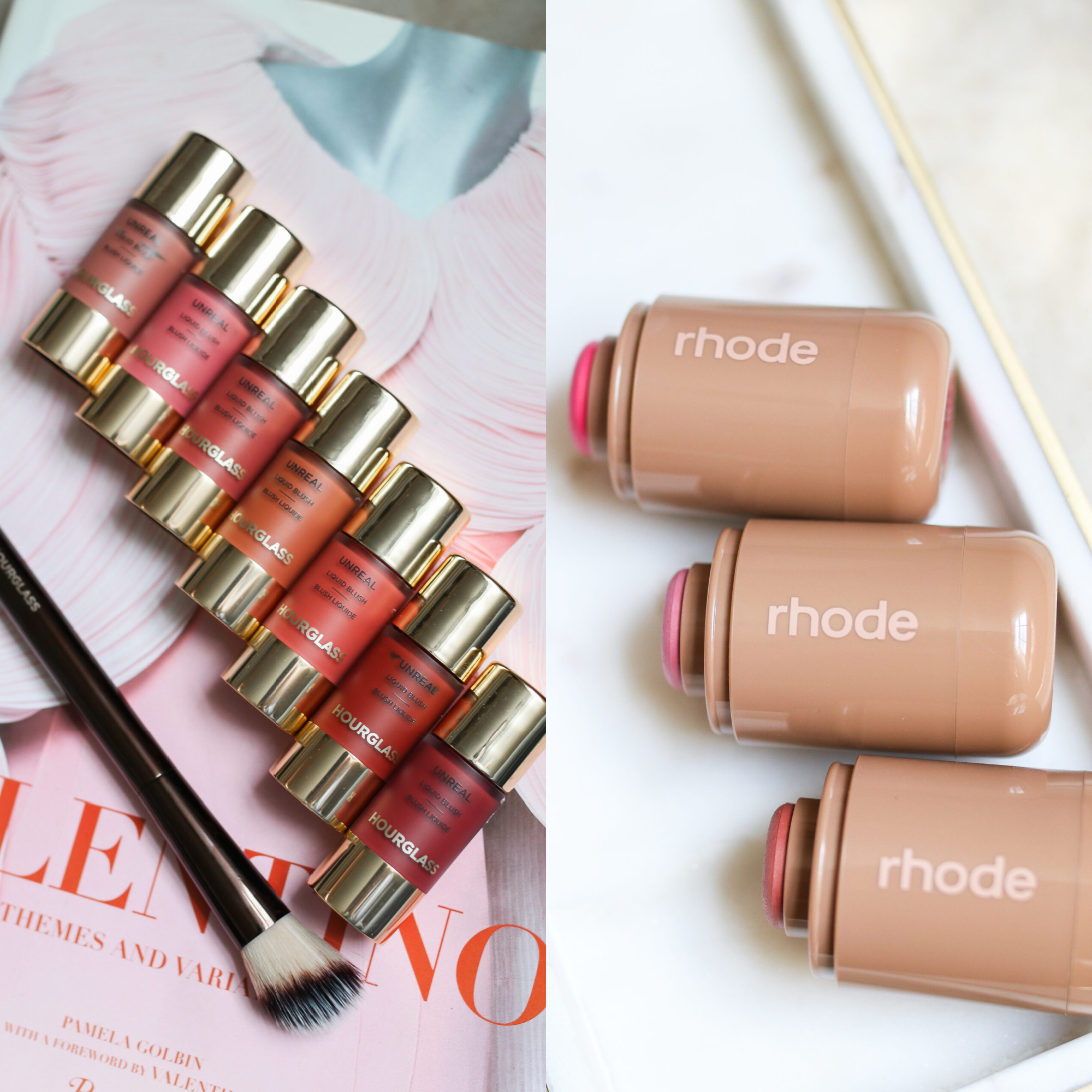 Hourglass and Rhode cream blushes