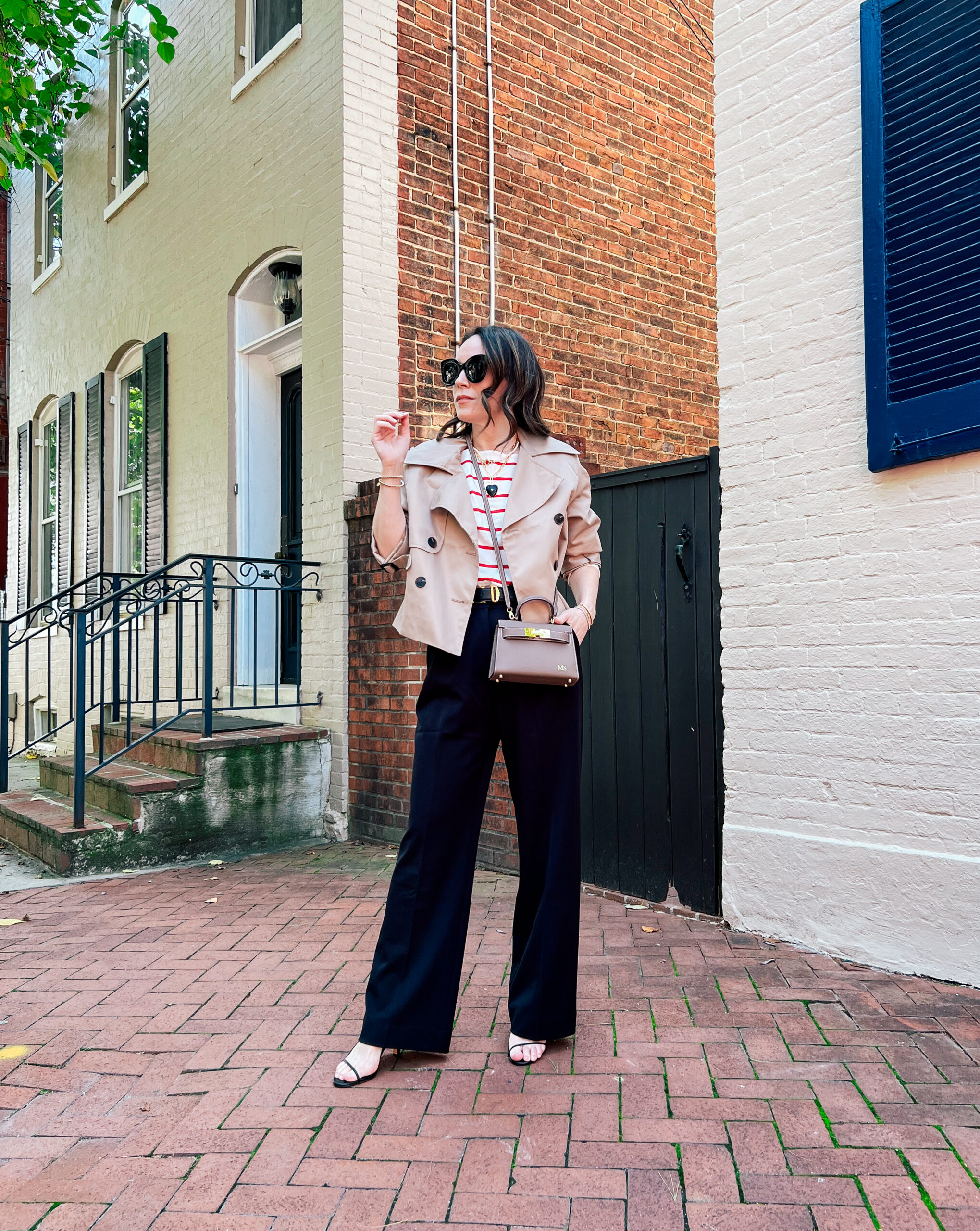 Cropped Trench Coat with Black Trousers