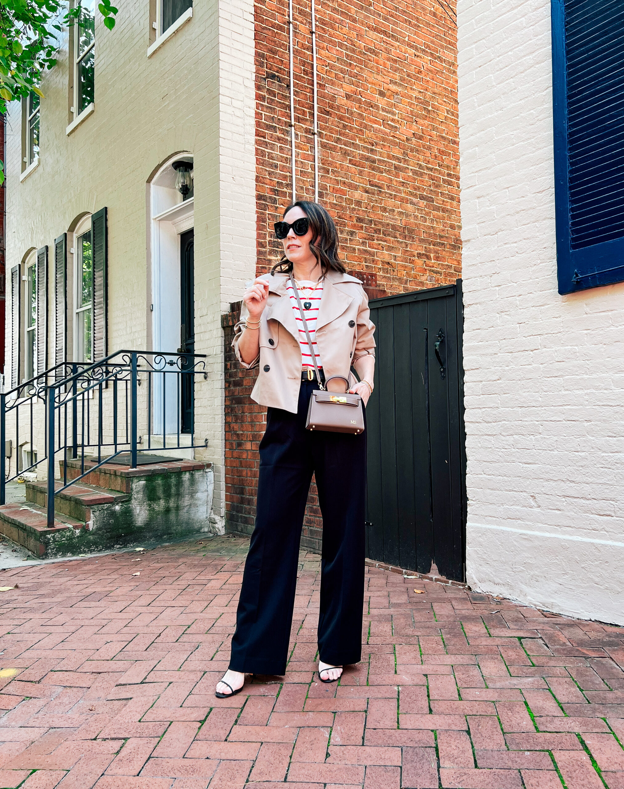 Cropped Trench with Wide Leg Pants