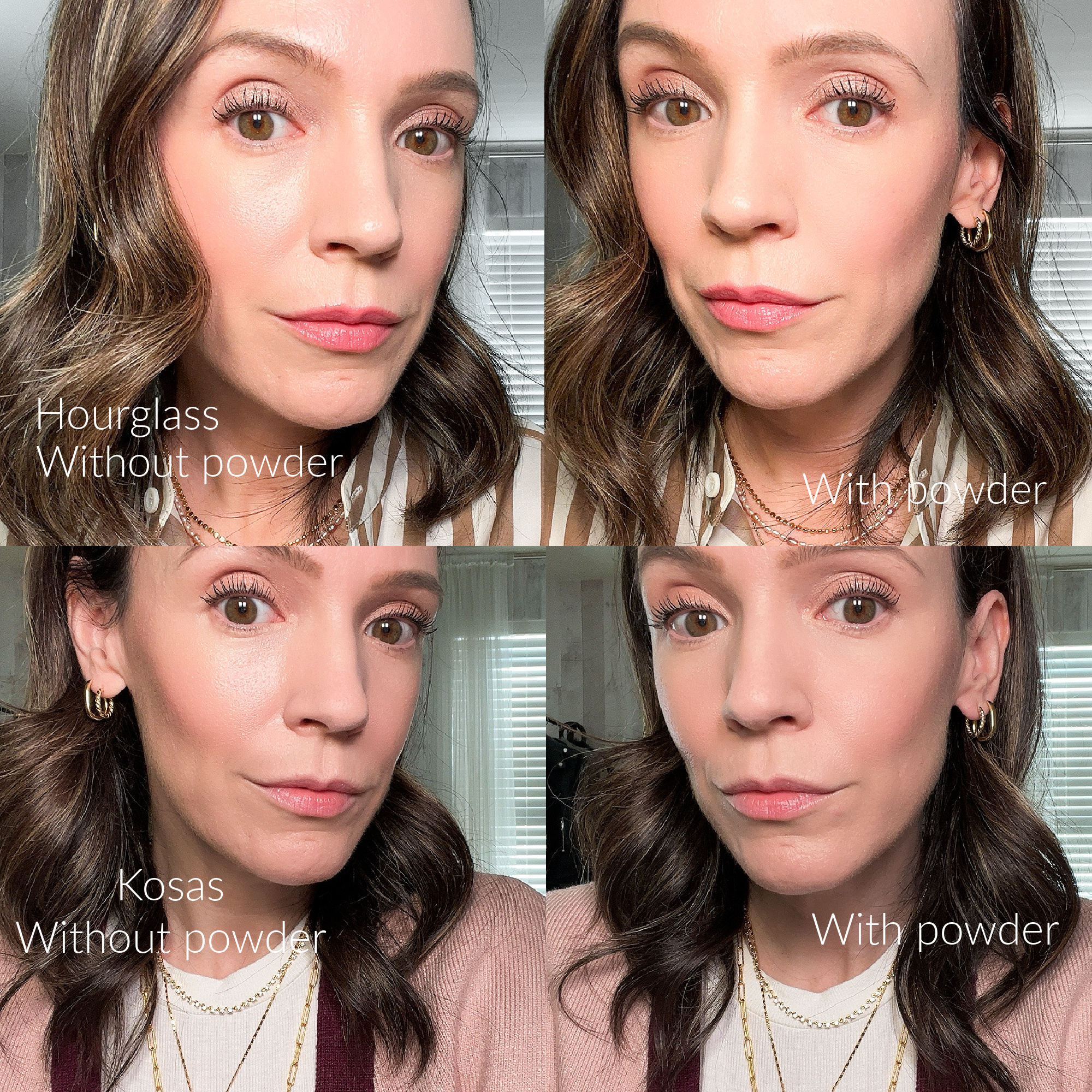 Hourglass and Kosas Setting Powders on face