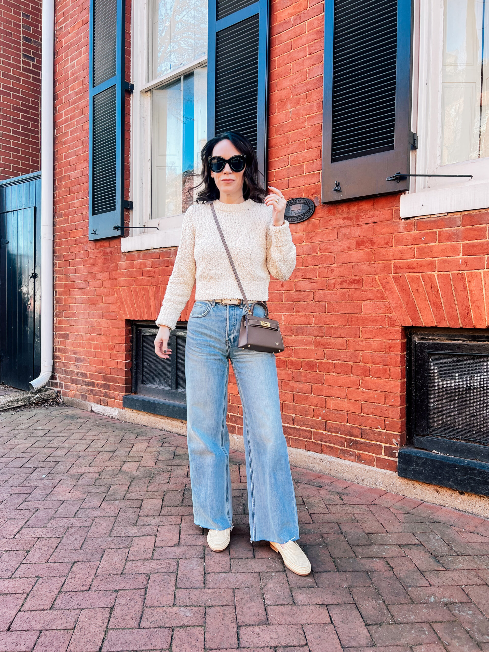 A Little Bit etc - wearing Sweater - Lunya (code: alittlebitetc) | Jeans - Grlfrnd | Belt - Amazon | Bag - Lily & Bean (code: MAREE15) | Shoes - Concetto Limone (code: MAREE15) | Sunglasses - Amazon