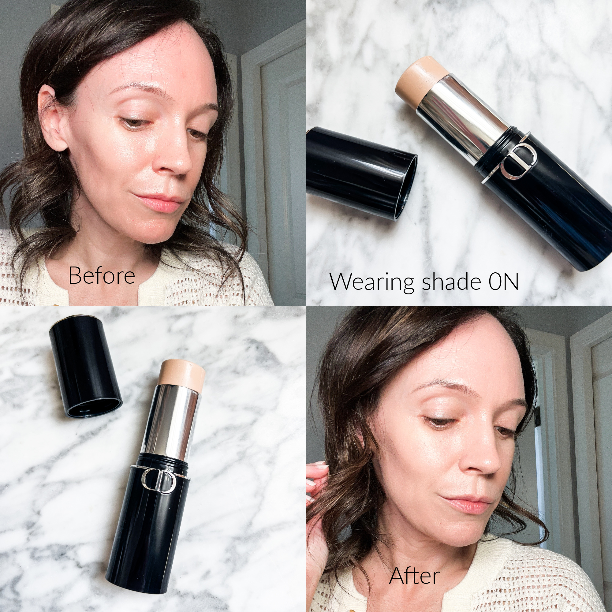 Before and After using the Dior Forever Stick Foundation