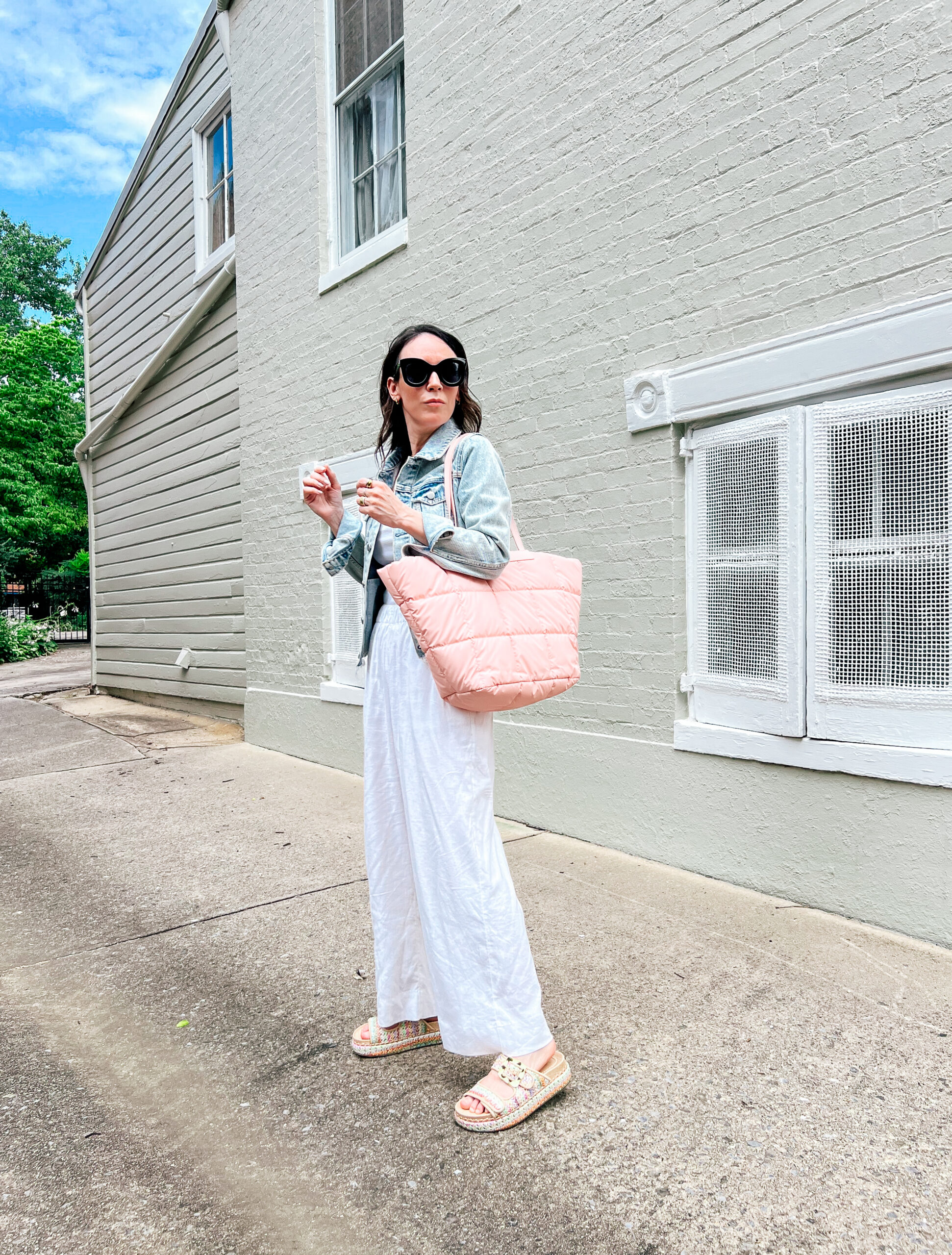 Larroude Maui Slide in Tapestry Rainbow Raffia