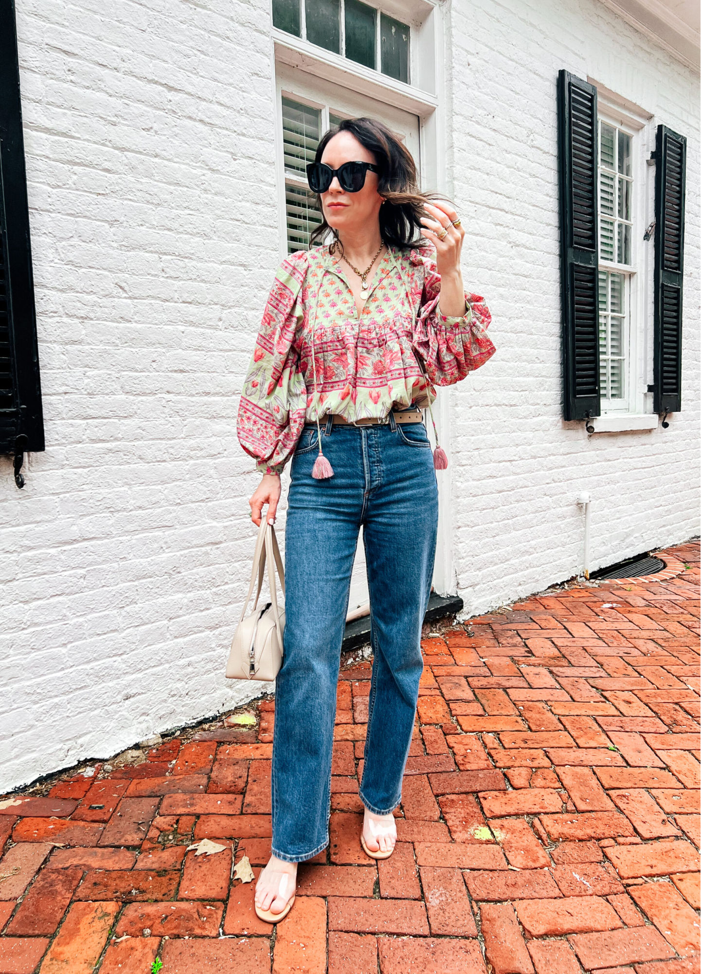 Printed Blouse and Straight Leg Jeans