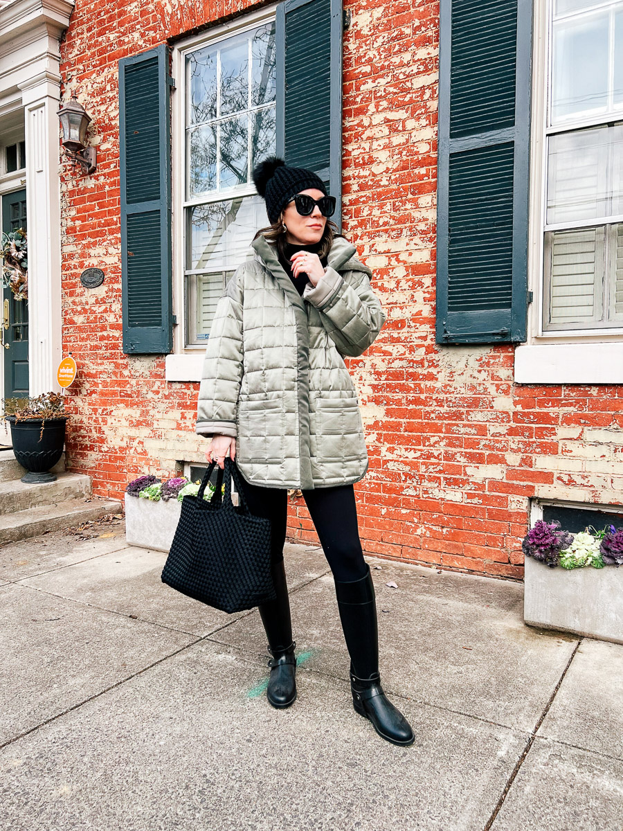 Quilted Coat and Black Leggings