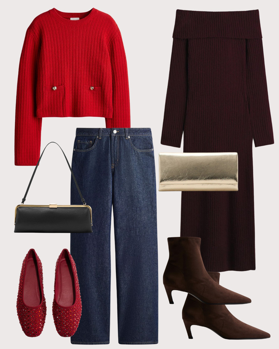 Red Sweater with Dark Wash Jeans
